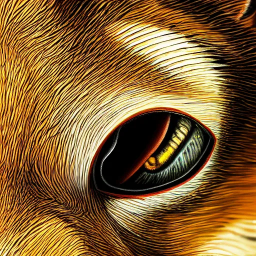 Image similar to macro photograph of a rabbit eye with a reflection of a wolf in it, intricate, elegant, highly detailed, centered, digital painting, artstation, concept art, smooth, sharp focus, illustration, artgerm, donato giancola, Joseph Christian Leyendecker, WLOP, Boris Vallejo, Artgerm