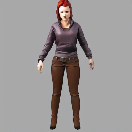 Prompt: christina hendrix character model, default standing pose, 2 of 1 6, orthographic front view, single figure, 4 k photograph, clear details