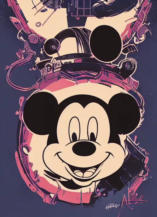 Image similar to highly detailed delirium face portrait of mickey mouse by petros afshar, tom whalen, laurie greasley, war face by greg rutkowski