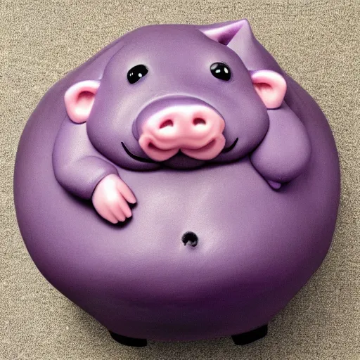 Image similar to a purple fat pig full from a feast