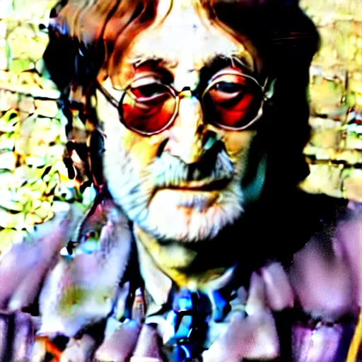 Image similar to A colored colorized real photograph of old John Lennon as an old man in his eighties with short hair in the 2010s, Old John Lennon, taken in the early 2020s, taken on a 2010s Camera, realistic, hyperrealistic, very realistic, very very realistic, highly detailed, very detailed, extremely detailed, detailed, digital art, trending on artstation, headshot and bodyshot, detailed face, very detailed face, very detailed face, real, real world, in real life, realism, HD Quality, 8k resolution, intricate details, colorized photograph, colorized photo, John Lennon as an old man with short hair, old, old man