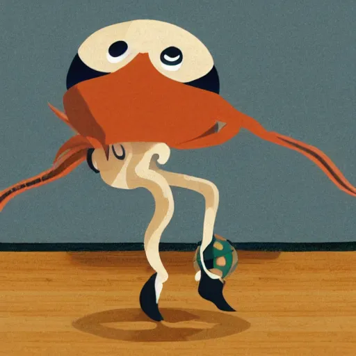 Image similar to A squid playing basketball