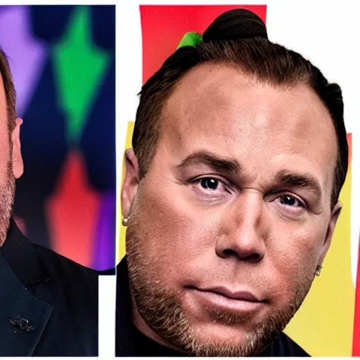 Image similar to Alex Jones appears as Tekasho 6ix9ine with dreadlocks and tattoos, high quality, photo