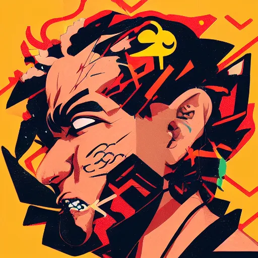 Image similar to Supreme x Oni Akuma profile picture by Sachin Teng, asymmetrical, Organic Painting ,geometric shapes, hard edges, energetic, graffiti, street art:2 by Sachin Teng:4