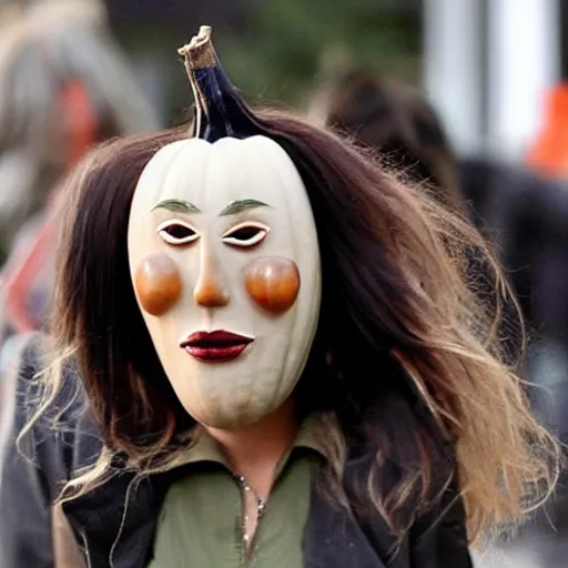 Prompt: gourd shaped like the face of amber heard is a gourd hybrid intercross mix as a gourd