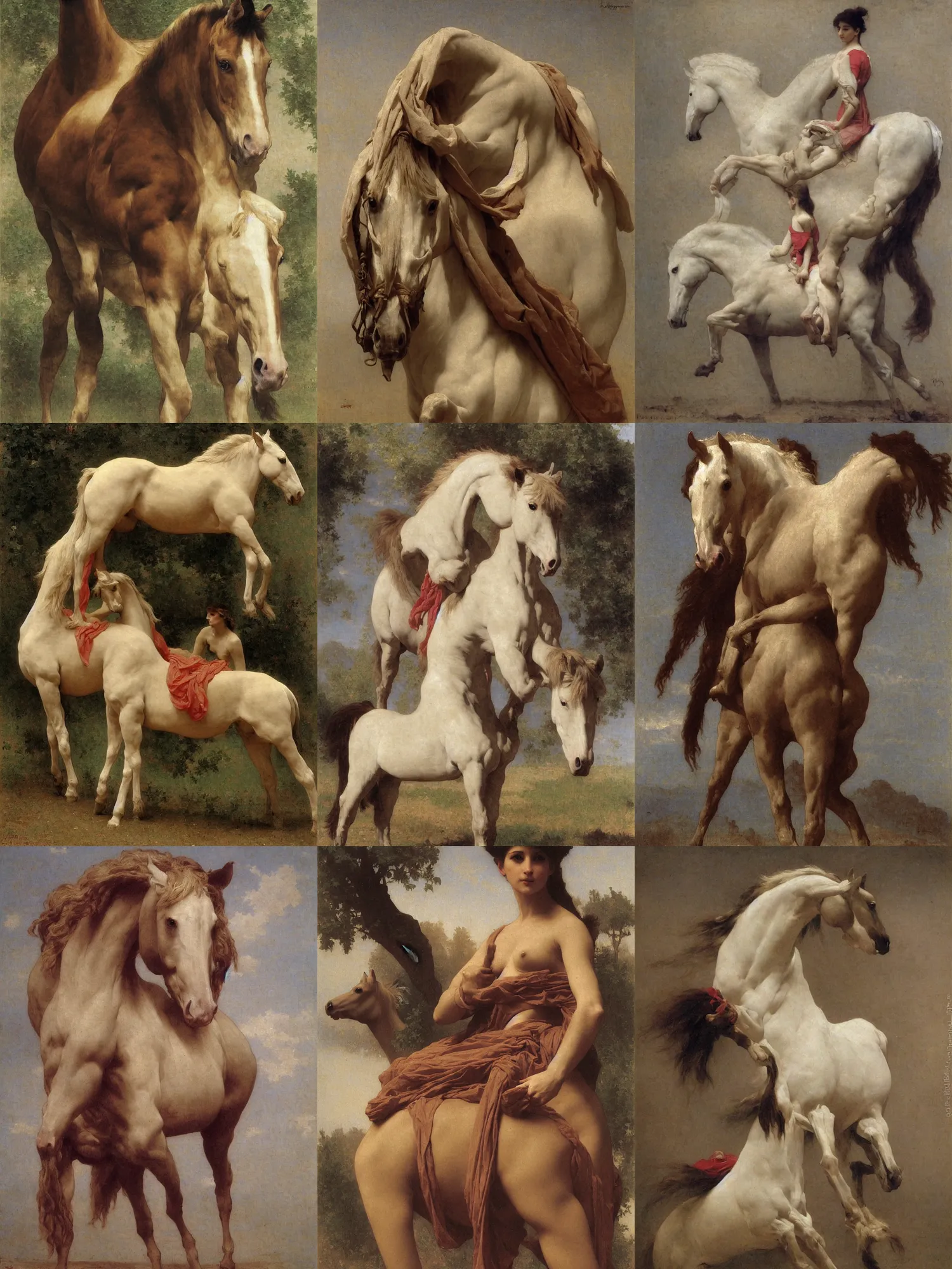 Prompt: horse made of cloth painting by bouguereau