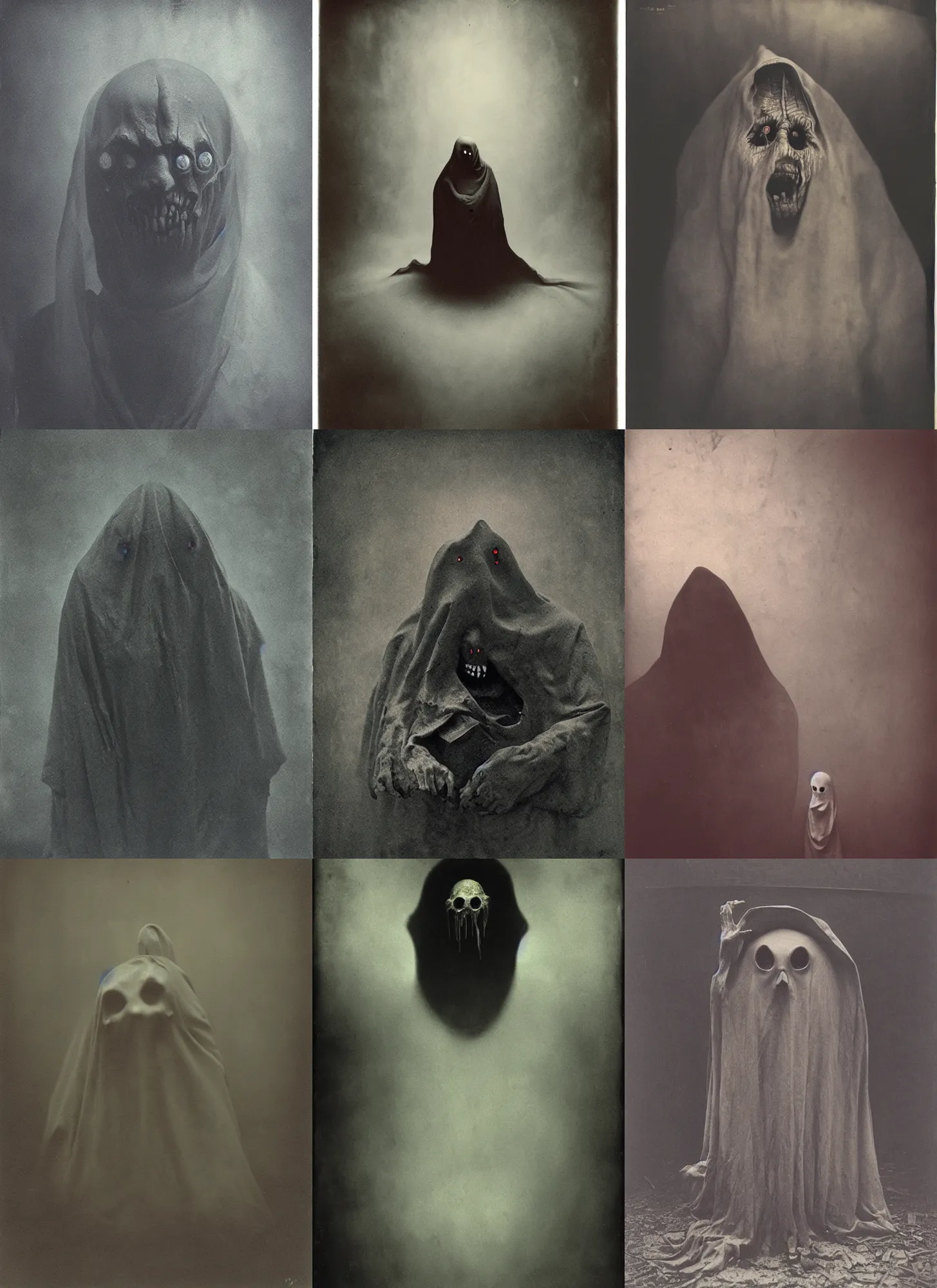 Prompt: wet plate photography, gengar ghost, beksinski