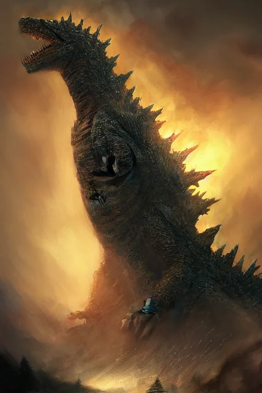 Prompt: Godzilla by Antonio J. Manzanedo, trending on artstation