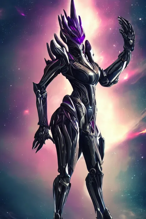 Prompt: galactic hyperdetailed elegant beautiful stunning giantess anthropomorphic mecha sexy hot female dragon goddess, sharp spines, sharp metal ears, sharp purple eyes, sharp black skin, sharp black armor, bigger than galaxy, epic proportions, epic scale, epic size, warframe destiny fanart, dragon art, furry, goddess, giantess, furaffinity, octane render