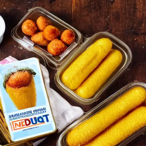 Image similar to advertisement for corndog dinner meal kits