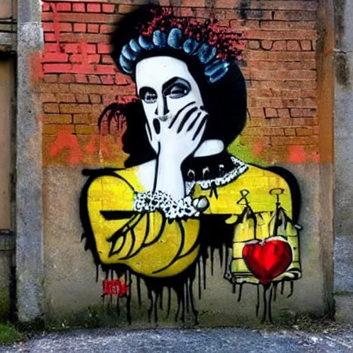 Image similar to transylvanian folk art, in the style of graffiti, made by banksy