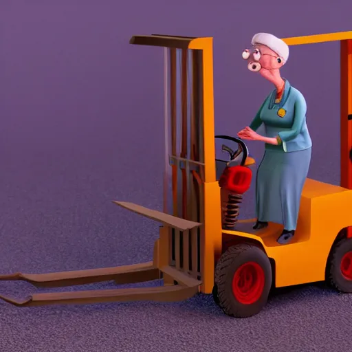 Image similar to grannies operating a fork lift, 8k, claymation, in the style of wallace and gromit, hd, artstation