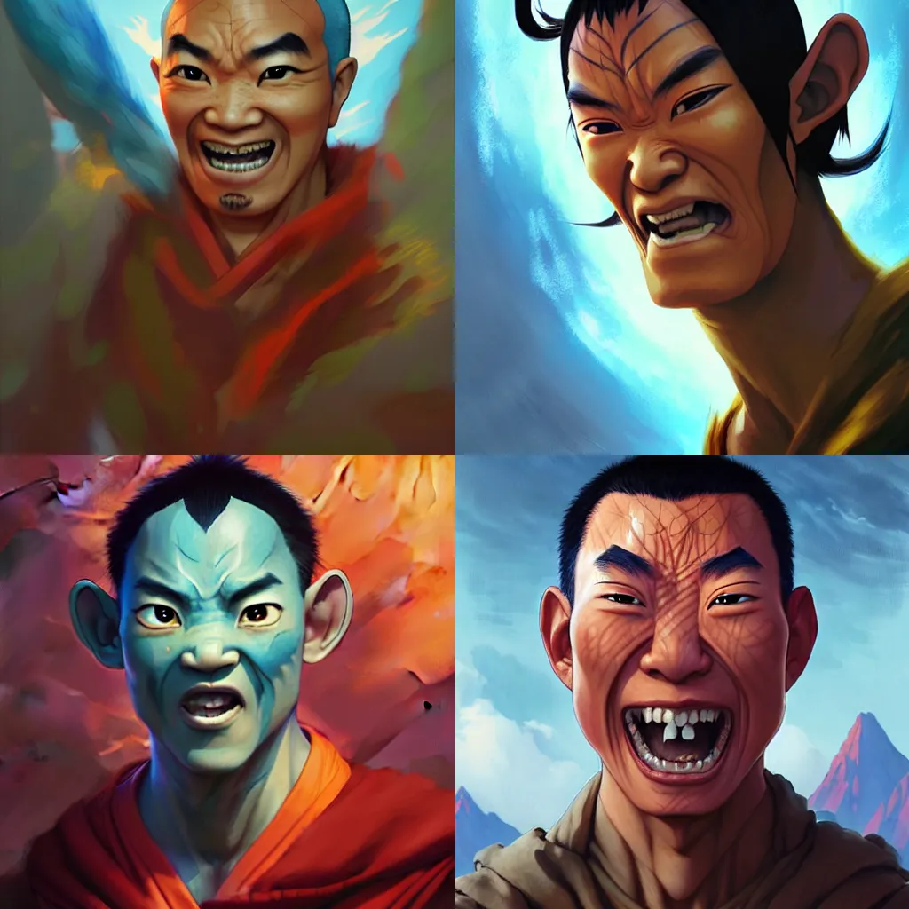 Prompt: crazy asian man as the character of avatar by artgrem, greg rutkowski, ross tran, kuvshinov