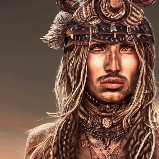 Image similar to a detailed portrait of desert warrior with face tattoos, fantasy art illustration, incredibly highly detailed and realistic, 8 k, sharp focus