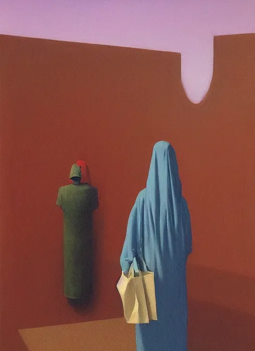 Image similar to paper bag over the head and a sward Edward Hopper and James Gilleard, Zdzislaw Beksinski, highly detailed