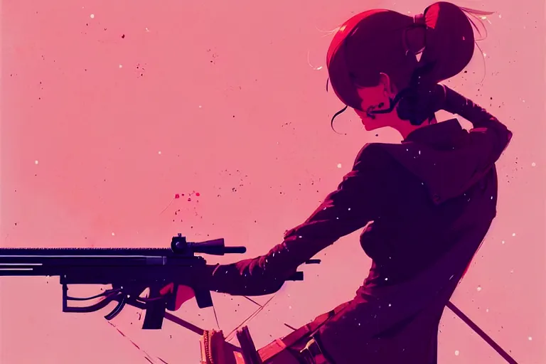 Image similar to a ultradetailed beautiful panting of a stylish woman shooting a rifle, by conrad roset, greg rutkowski and makoto shinkai, trending on artstation