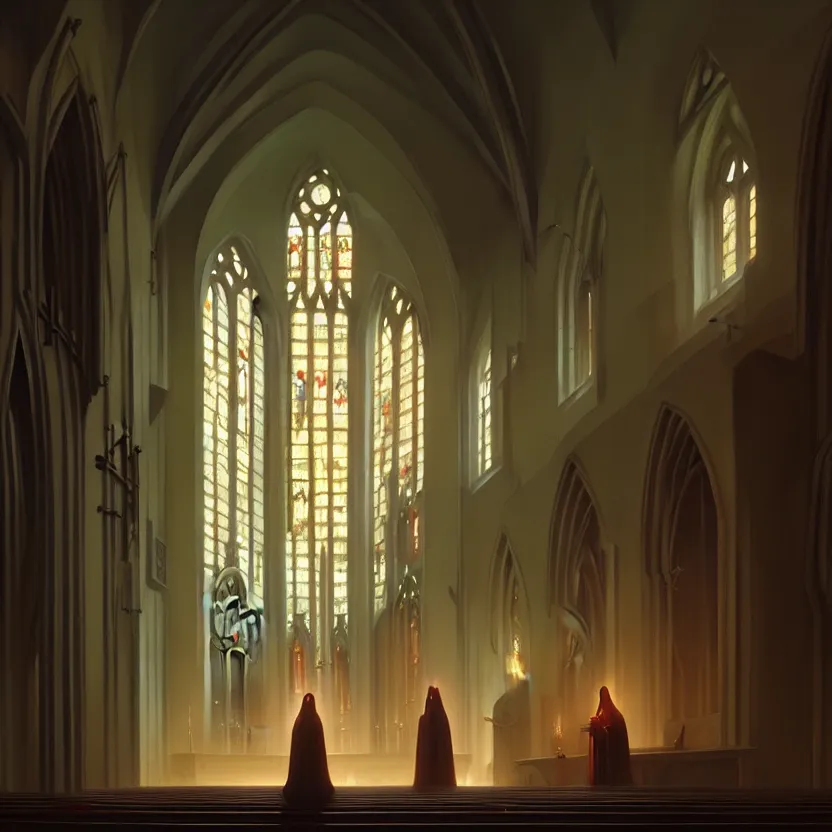 Image similar to curch with chapel, glory light, digital painting, greg rutkowski, artstation, cinematic, matte painting