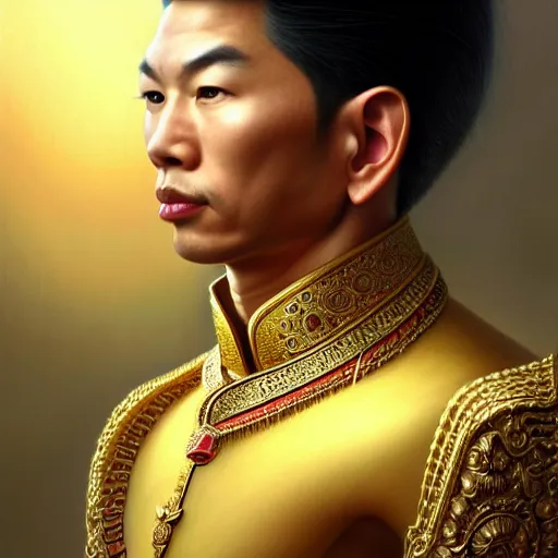 Image similar to pretty asian male as king ramkhamhaeng, intricate, highly detailed, centered, digital painting, artstation, concept art, smooth, sharp focus, illustration, artgerm, tomasz alen kopera, peter mohrbacher, donato giancola, joseph christian leyendecker, wlop, boris vallejo