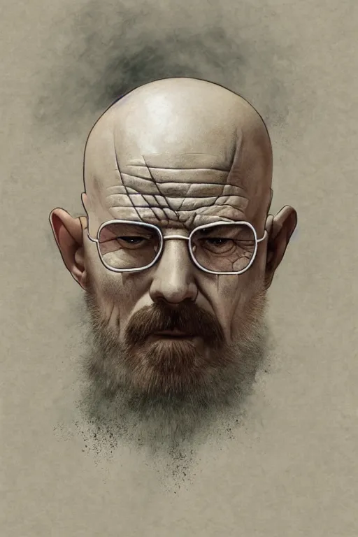 Image similar to Heisenberg as Kratos, highly detailed, digital painting, artstation, concept art, smooth, sharp focus, illustration, ArtStation, art by artgerm and greg rutkowski and alphonse mucha and J. C. Leyendecker and Edmund Blair Leighton and Katsuhiro Otomo and Geof Darrow and Phil hale and Ashley wood and Ilya repin and Charlie Bowater