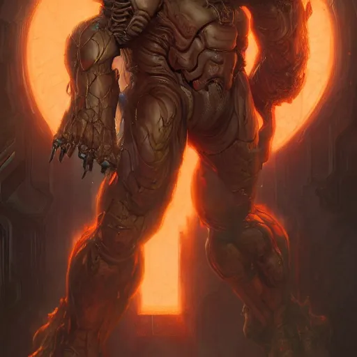 Image similar to doom eternal, mutant, tubes fused with the body, front view, painted by stanley lau, painted by greg rutkowski, painted by stanley, artgerm, masterpiece, digital art, trending on arts