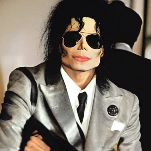 Prompt: Michael Jackson bad era as a mafia gangster