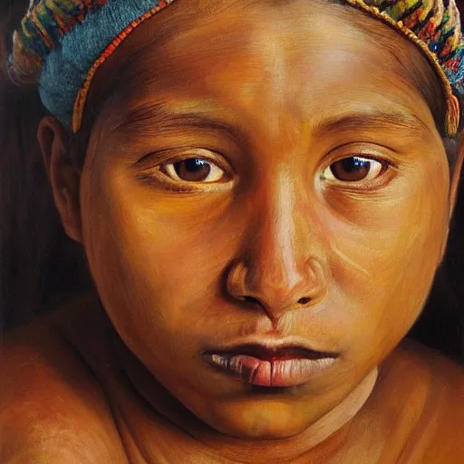 Image similar to high quality high detail painting by lucian freud, hd, portrait of a indigenous tribe girl, photorealistic lighting