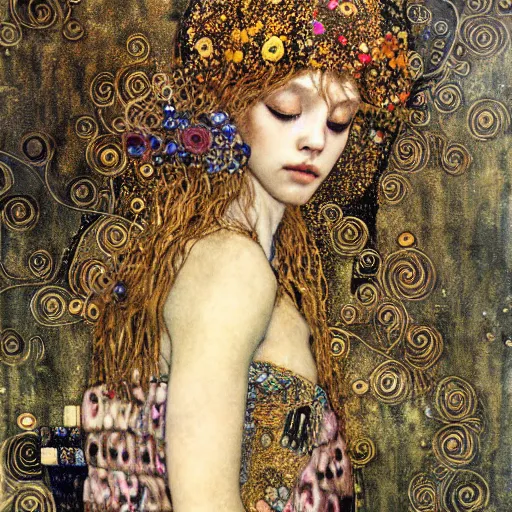 Image similar to sleeping goddess, intricate detail, klimt, royo, royo, whealan,