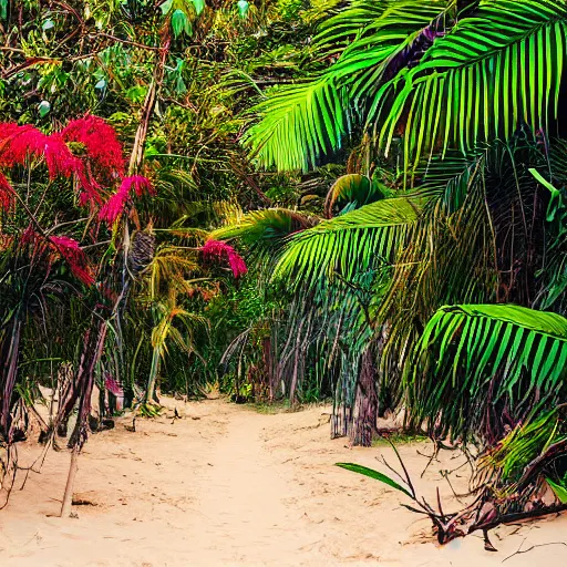 Image similar to extremely colorful jungle on beach