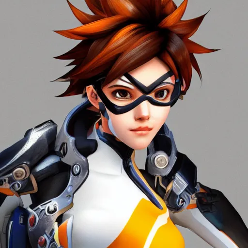 Prompt: portrait of Tracer from Overwatch, unreal engine 5, trending on art station