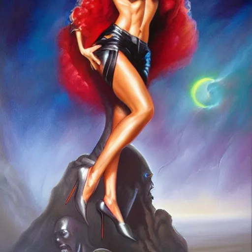 Image similar to worlds hottest villainess, painting by Julie Bell