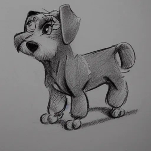 Image similar to milt kahl pencil sketch of happy mini schnauzer