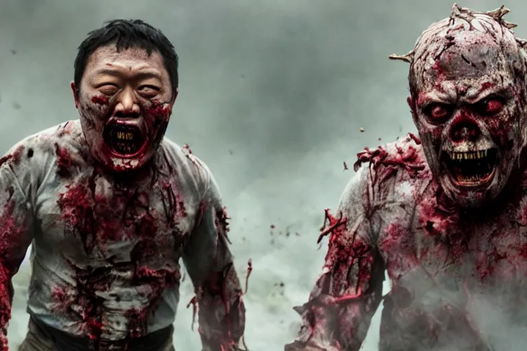 Prompt: film still of zombie zombie Benedict Wong as a zombie in new avengers movie, 4k