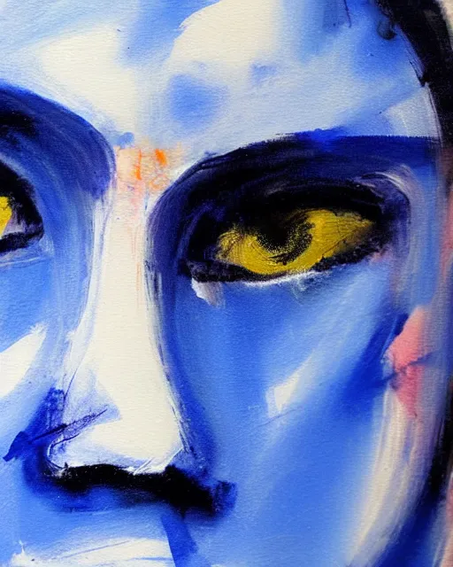 Prompt: sadness personified, blue paint, thick brushstrokes, texture