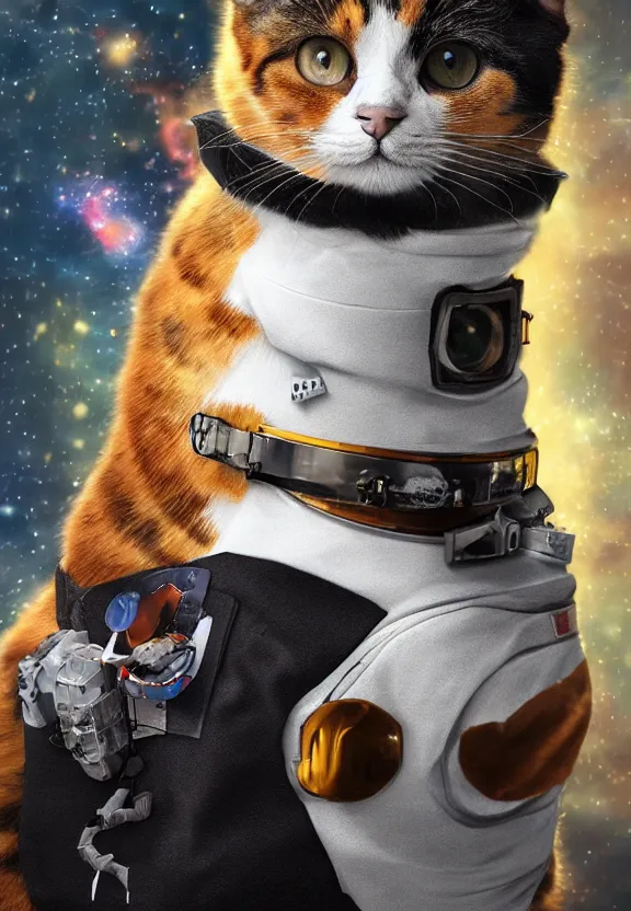 Prompt: portrait of a! calico! cat wearing a cosmonaut suit, tokyo street background, concept art, by viktor vasnetsov, cinematic lighting, cinematic mood, very detailed, 8 k, high resolution,