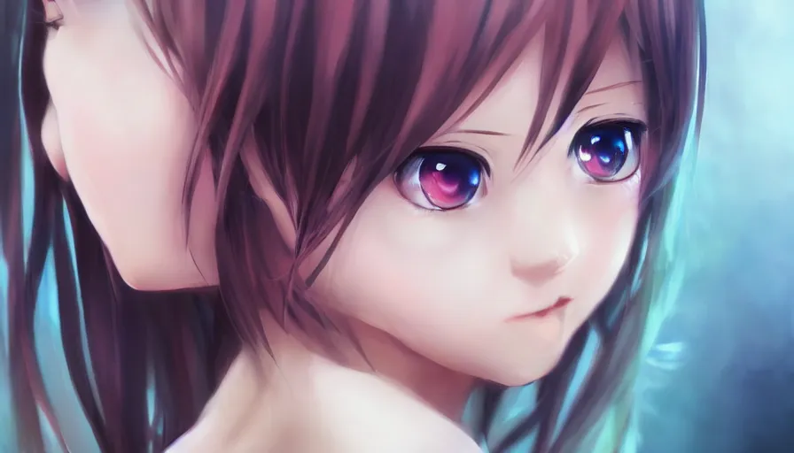 Image similar to cute anime girl by wlop, heterochromia, photorealistic