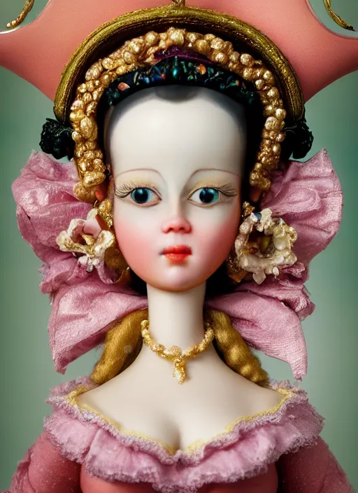 Prompt: closeup profile portrait of tin toy marie antoinette wearing a crown, bikini, depth of field, zeiss lens, detailed, symmetrical, centered, fashion photoshoot, by nicoletta ceccoli, mark ryden, lostfish, breathtaking, 8 k resolution, extremely detailed, beautiful, establishing shot, artistic, hyperrealistic, octane render