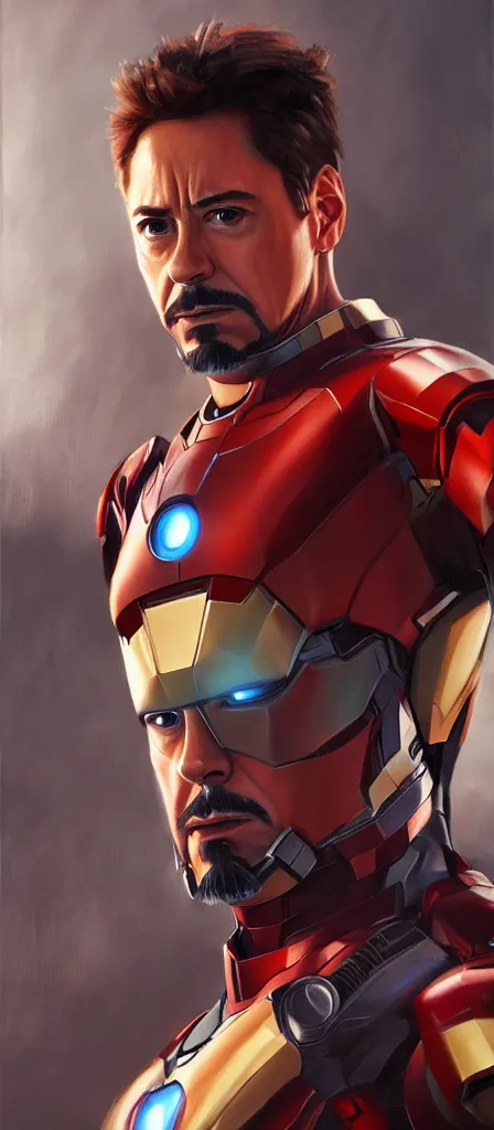 Image similar to concept art of tony stark, cinematic shot, oil painting by jama jurabaev, extremely detailed, brush hard, artstation, high quality, brush stroke