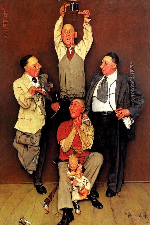 Prompt: the three stooges painted by norman rockwell