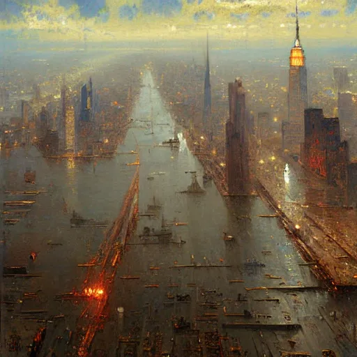 Image similar to the sea flooding the entire city of modern new york. highly detailed painting by gaston bussiere, craig mullins, j. c. leyendecker