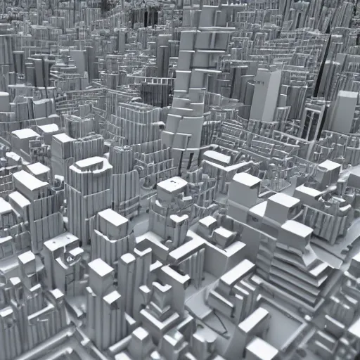 Prompt: voxel city, white finish, clean design, close up, 33mm