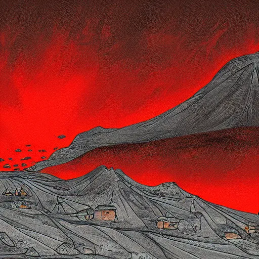 Prompt: digital painting of a hellish landscape from dante's inferno