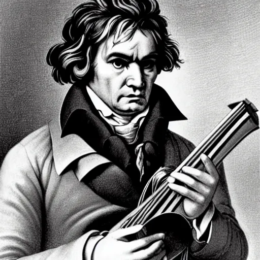 Image similar to beethoven playing an electic guitar