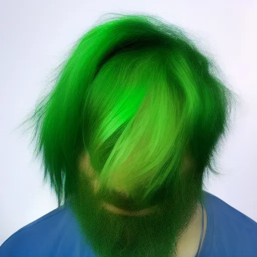 Prompt: a sad man with green hair