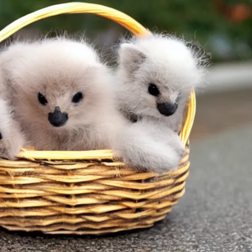 Prompt: a basket of cute little fuzzbutts who are happy to see me