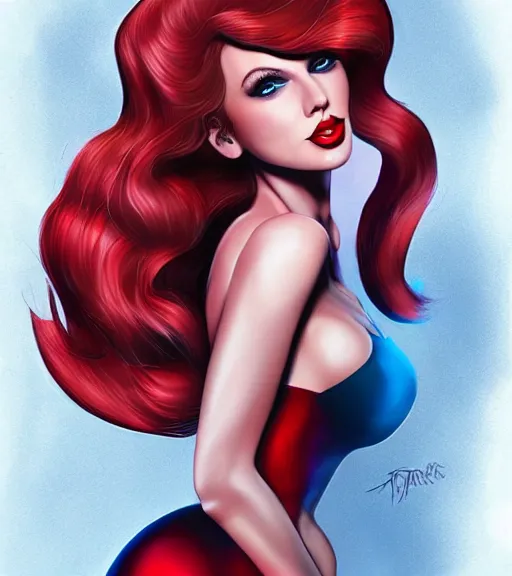 Image similar to Taylor Swift cosplaying as jessica rabbit, by artgerm, deviantart