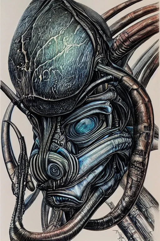 Prompt: a realistic color drawing of an alien from aliens the movie 1 9 8 6 portrait, aaron horkey