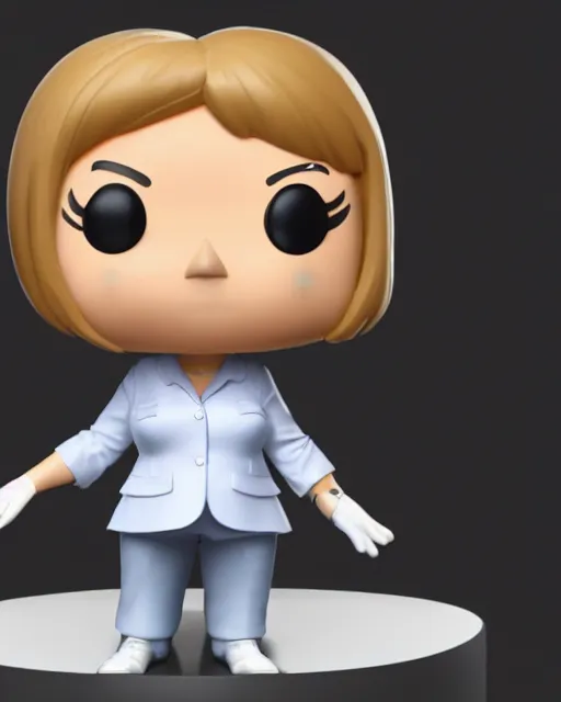 Image similar to full body 3d render of funko pop angela merkel as a funko pop, studio lighting, white background, blender, trending on artstation, 8k, highly detailed