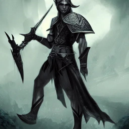 Image similar to A photo of a male elf warrior, fantasy art, clean digital art, clean background, D&D art style, dark feeling, chill feeling