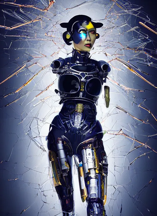 Image similar to portrait of a futuristic geisha cyborg walking in a digital storm with lens flairs, in the style of ghost in the shell, kintsugi, modern fine art, fractal, intricate, elegant, highly detailed, digital photography, subsurface scattering, by david la chapelle,