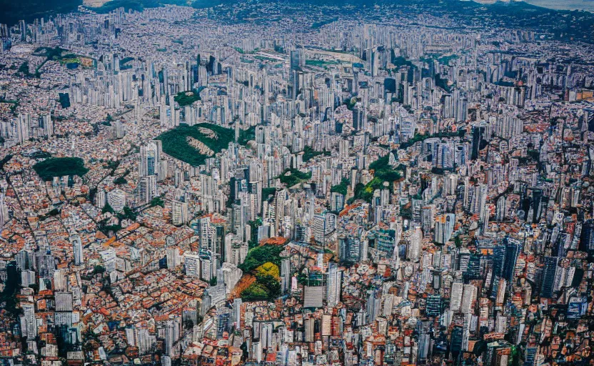 Prompt: award winning overhead view photo of the city of sao paulo, tilt shift photography